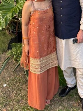 Embroidered Rust Orange Salwar Kameez Set